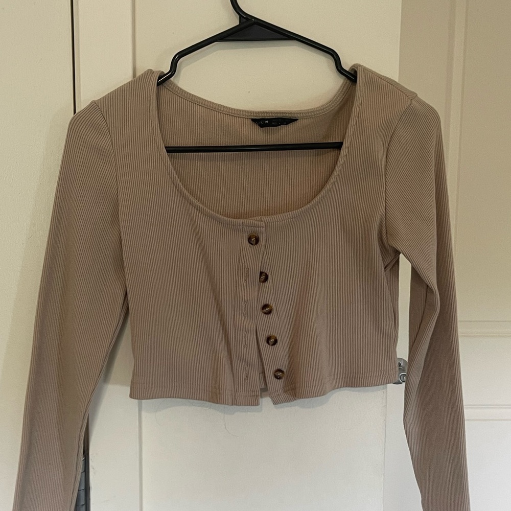 shein tan cropped long sleeve
